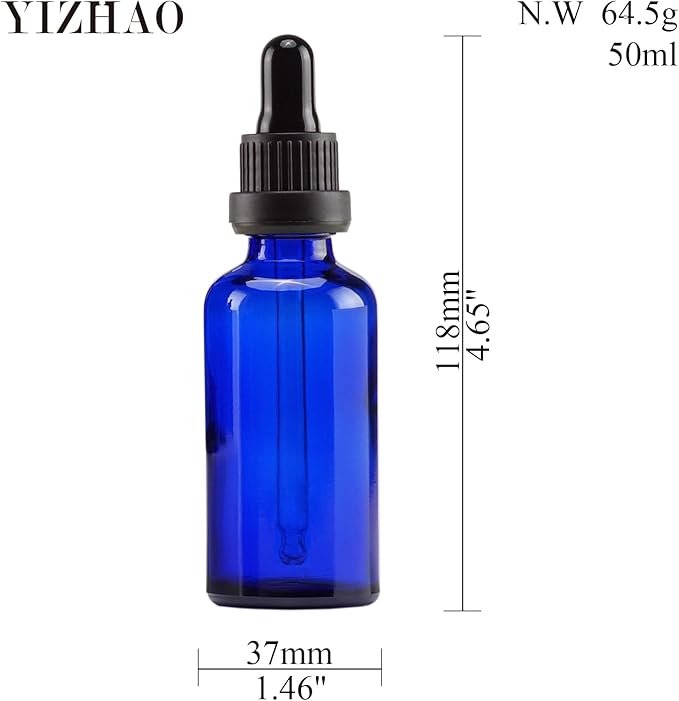 YIZHAO Blue Glass Dropper Bottle 2oz, Tincture Bottles with Glass Dropper, for Essential Oils, Aromatherapy, Cosmetic, Laboratory, Pharmacy, Liquids, Travel –12 Pcs