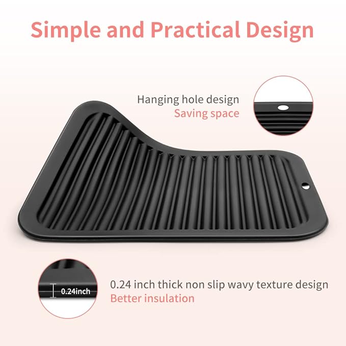 Oversize 15.7" x 11.8" Heat Resistant Mat, Portable Travel Silicone Heat Mat for Curling Irons, Flat Irons, Hair Straightener and Hot Hair Styling Tools, Hot Iron Holster, Vanity Pad with Ties Black