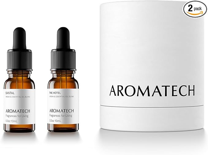 AromaTech Santal & The Hotel Set | Gift Set of Aroma Diffuser Essential Oils Blend of Santal Cardamom, Papyrus, Musk | The Hotel Peach, Red Rose, Pine - 10 Milliliter