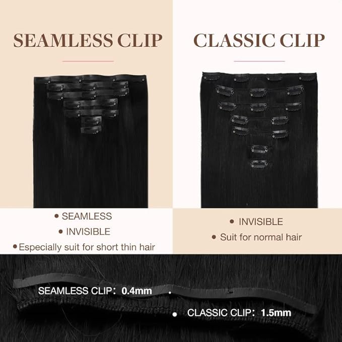 GOO GOO Clip in Hair Extensions Real Human Hair, Remy Human Hair Extensions Clip ins for Women, Natural Human Hair, 16inch 110g 7Pcs, 1 Jet black
