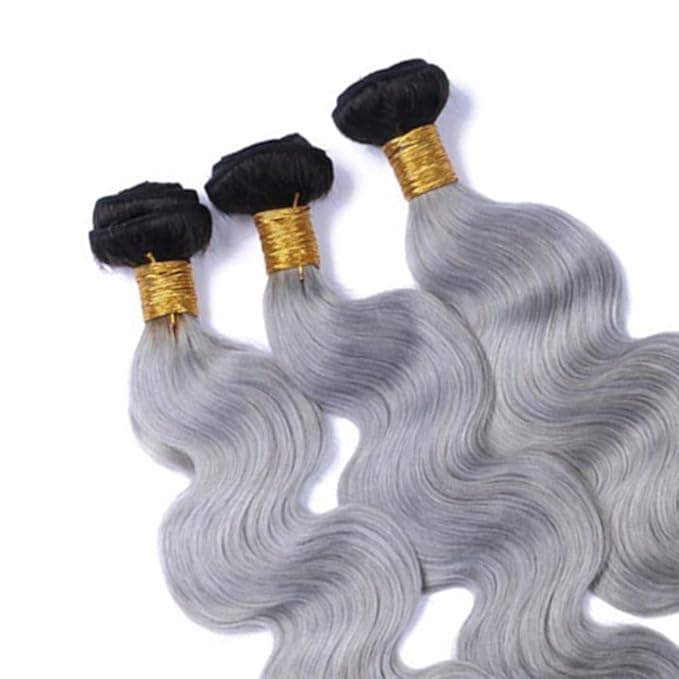 28 30 32 Inch Ombre Bundles Human Hair Grey Body Wave Bundle Brazilian Virgin Remy Hair Extensions Double Weft 2 Tone Black and Silver Body Wave Bundle Hair Weave 300g