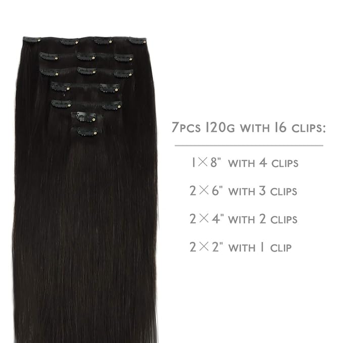 WENNALIFE Clip in Hair Extensions Real Human Hair, 24 Inch 140g 7pcs Remy Hair, Natural Black Straight Natural Extensiones De Cabello Humano Con Clip Ins