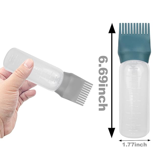 4 PCS Root Comb Applicator Bottle,Hair Oiling Applicator,Hair Oil Applicator Bottle for Hair Dye Shampoos Hair Salons.6oz (Grey+Green)
