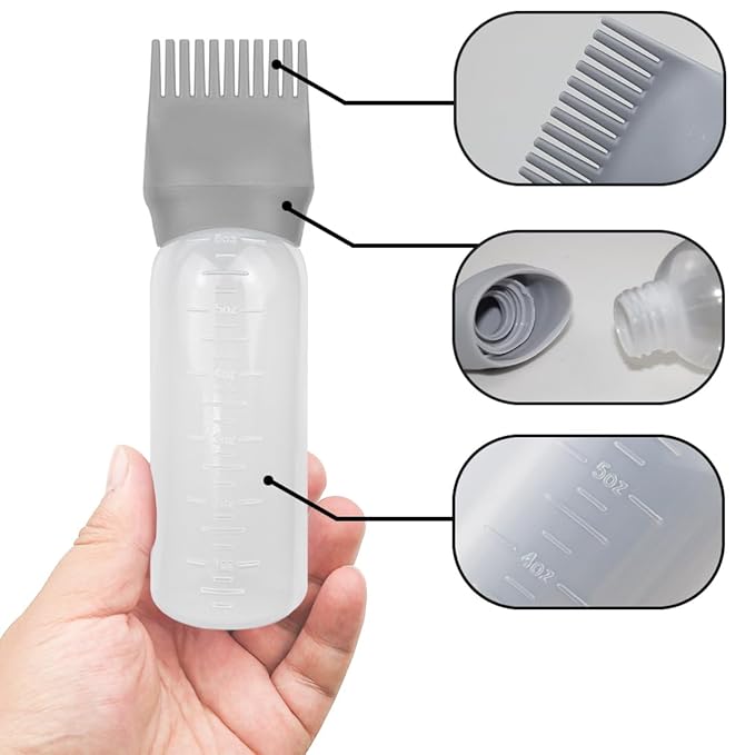 4 PCS Root Comb Applicator Bottle,Hair Oiling Applicator,Hair Oil Applicator Bottle for Hair Dye Shampoos Hair Salons.6oz (Purple+Grey)