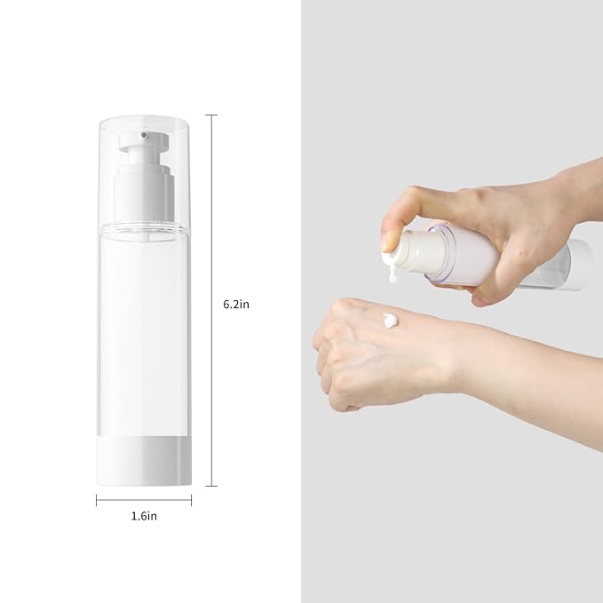 LONGWAY 2.7Oz 80ml Clear Airless Cosmetic Cream Pump Bottle Travel Size Dispenser Refillable Containers/Foundation Travel Pump Bottle for Shampoo (Pack of 6)