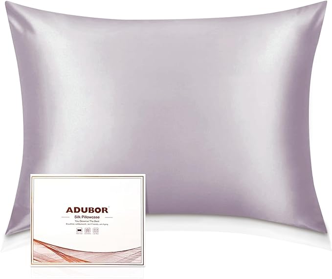 Adubor 100% Silk Pillowcase - Mulberry Silk Pillow Cases, 23 Momme 6A Grade Fibers, Silk Pillow Case for Hair and Skin Health, with Hidden Zipper (King 20''×36'', Grayish Purple, 1PC)