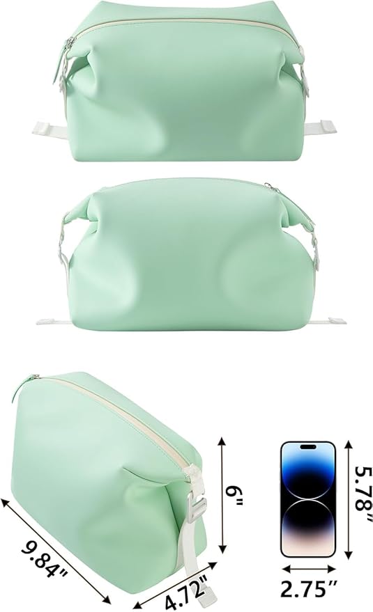 6"x 9.84" 4.5L Large Silicone Toiletry Bag,Waterproof Leakproof Foldable Travel Organizer,Dopp Kit Alternative for Men & Women,Turquoise Blue