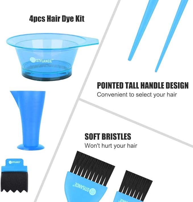 5 Pieces Hair Dye Coloring Kit- Hair Tinting Bowl, Hair Dye Brush, Measuring Cup, For Salon Use & Home DIY Dyeing Tools (Blue)