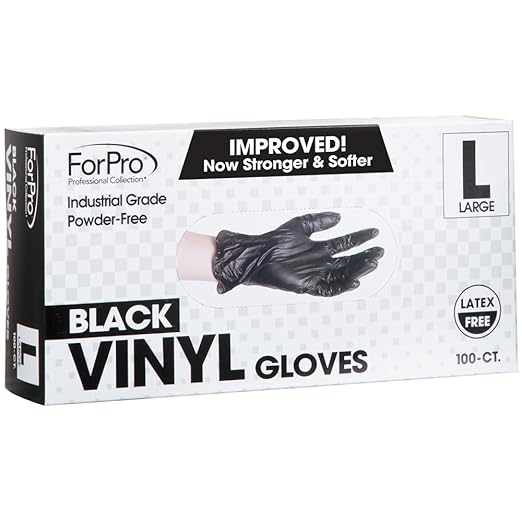 ForPro Professional Collection Disposable Vinyl Gloves, Black, Industrial Grade, Powder-Free, Latex-Free, Non-Sterile, Food Safe, 2.75 Mil. Palm, 3.9 Mil. Fingers, Large, 100-Count (Pack of 10)