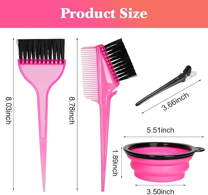 Hair Dye Color Brush and Bowl Set, Color Bowl Brushes Tool Mixing Bowl Kit Tint Comb for Hair Tint Dying Coloring Applicator (Pink&Black)