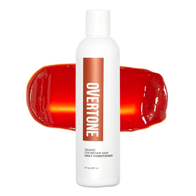 Overtone Daily Color Depositing Conditioner for Dyed & Natural Hair, 8oz Temporary Coloring with Shea Butter & Coconut Oil, Refresh Color & Prevent Fading, Vegan, Cruelty-Free, Orange for Brown