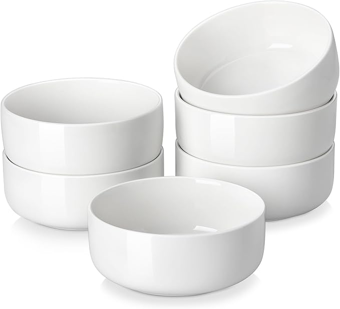MALACASA 24 OZ Cereal Bowls, Porcelain Soup Oatmeal Bowls Set of 6, Kitchen Ceramic Serving Bowl, Dishwasher Microwave Oven Safe, White, Series LUNA