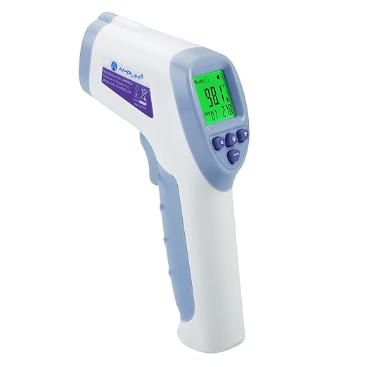 Amplim Digital Forehead Thermometer for Kids, Adults, and Babies - Touchless, Non-Contact Fever Thermometer with Temporal Head Function - No-Touch Thermometer for Accurate Temperature