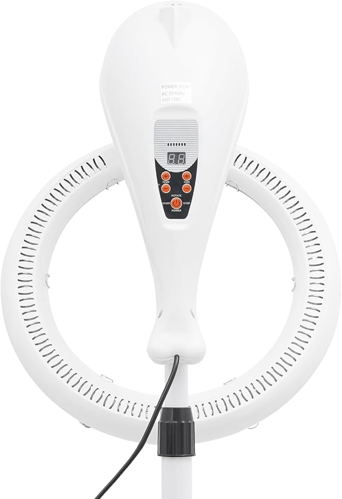 Professional Stand Hair Dryer 950W, Infrared 360° Rotating Hair Color Processor with Adjustable Height & Timer, for Perm Styling Dyeing Oil Treatment, Salon Home Use, White(White)