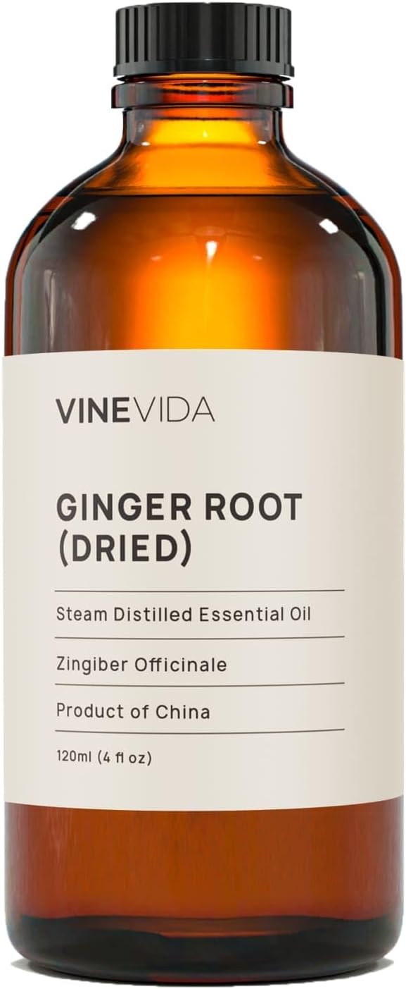 VINEVIDA Dried Ginger Root Essential Oil 4 oz - Undiluted Ginger Root Oil 4 oz - Ginger Root Candle Oil Scent - DIY Candle Scents for Candlemaking - Bulk Essential Oil for Soap Making Safe for Skin