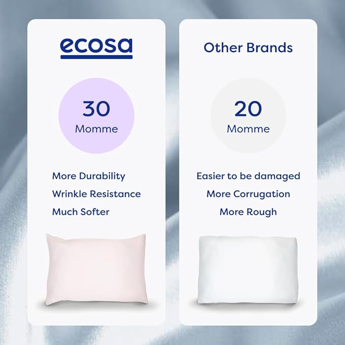 ECOSA Luxurious 30 Momme 100% Mulberry Silk Pillowcase (50x70cm) – 6A Grade Charmeuse Weave, Oeko-TEX® Certified – Frizz-Free Hair & Wrinkle-Free Skin (White)