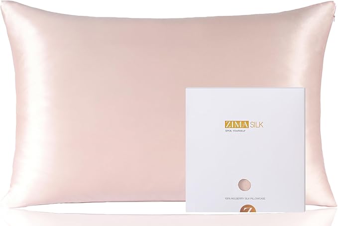 ZIMASILK 100% Pure Mulberry Silk Pillowcase for Hair and Skin Health,Soft and Smooth,Both Sides Premium Grade 6A Silk,600 Thread Count,with Hidden Zipper,1pc (King 20''x36'',Pink)