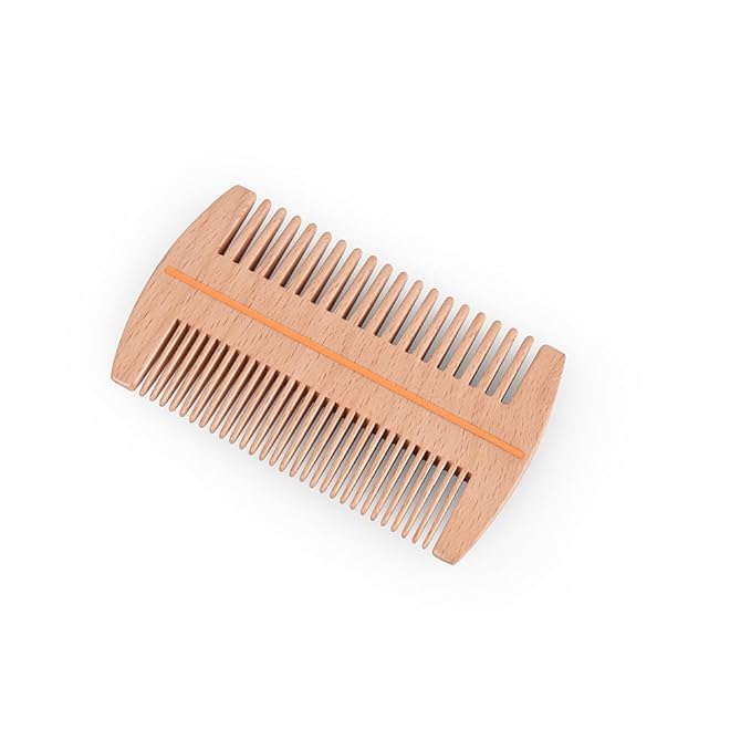 TAN MUJIANG Beard Comb for Men - Dual Density Bristles | Beechwood with Lacquer Finish | 29 Fine Teeth + 18 Wide Teeth | Mustache Grooming Kit Essential
