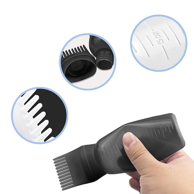 ELANE 4 Pcs Root Comb Applicator Bottle, 6oz, Hair Oil Applicator Bottle for Hair, Salon, Home, Travel (Black+White)