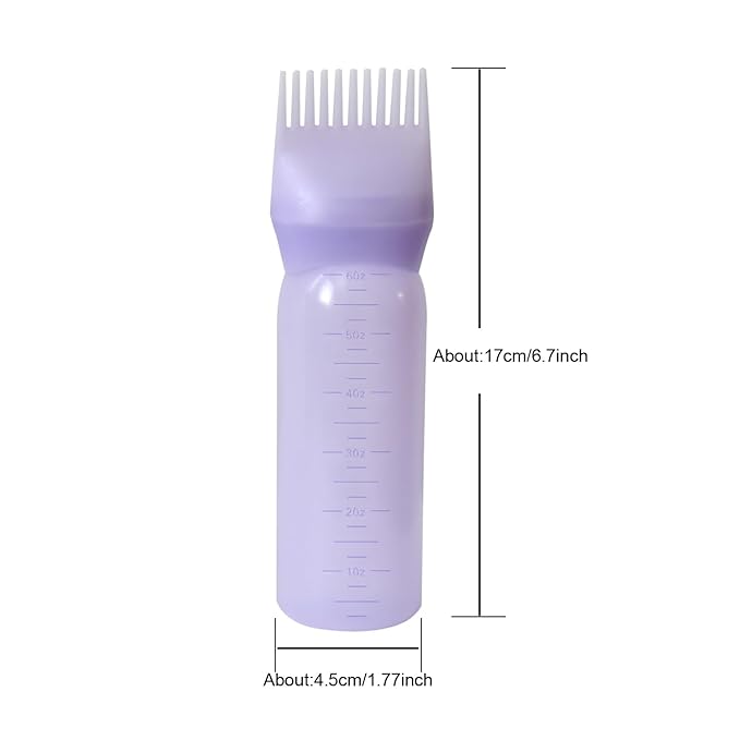 YANTAISIYU Root Comb Applicator Bottle 6 Ounce Hair Oiling Applicator 3 Pieces Hair Dye Bottle Hair Root Comb with Graduated Scale (Pink White Purple)
