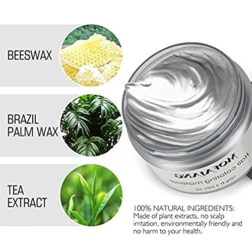 Temporary Silver Gray Hair Spray Color, Luxury Coloring Mud Grey Hair Dye Wax,Washable Treatment Hair Color Wax with All Day Hold works on white hair/non-pigmented hair for Party, Cosplay (1, Gray)