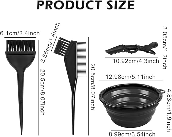 EMVANV 5 PCs Hair Dyeing Set,Hair Dye Coloring Kit Hair Bleach Kit Hair Coloring Tool with Folding Bowl Dyeing Brush Dyeing Comb and Hairpin(Black)