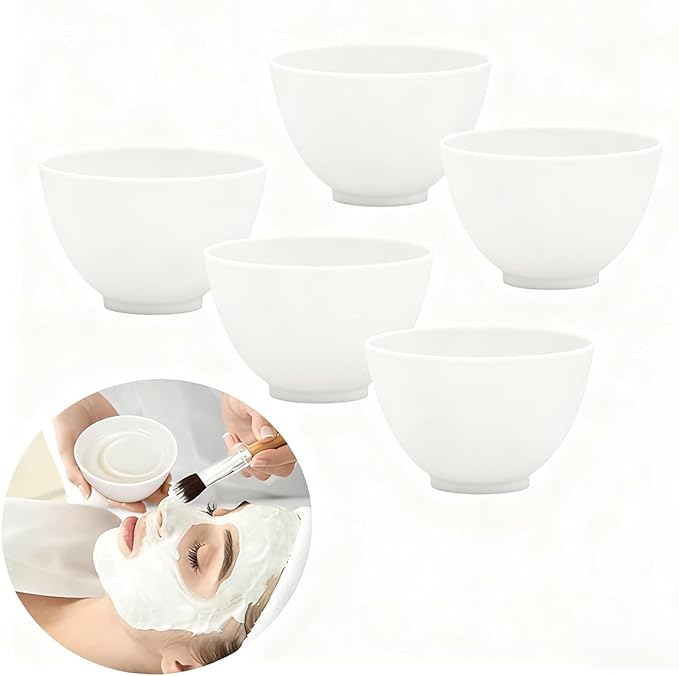 5-Piece Silicone Mixing Bowl Set, 3.3-Inch Microwaveable Silicone Bowls for Facial Masks, Mud Masks, and Other Skin Care Products Facial Bowls for Estheticians. (White)