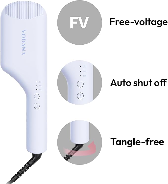 VODANA Compact Triple Flow Hair Waver - Portable Ceramic Curling Iron, Long-Lasting Beach Waves, Fast Heat-Up Double Barrel (1.25 inch, Powder Blue)