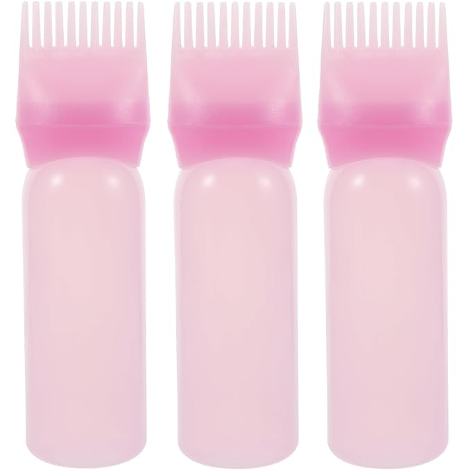 Root Comb Applicator Bottles Hair Dye Comb Bottle for Precise Application Hair Coloring and Oil Treatment Pink