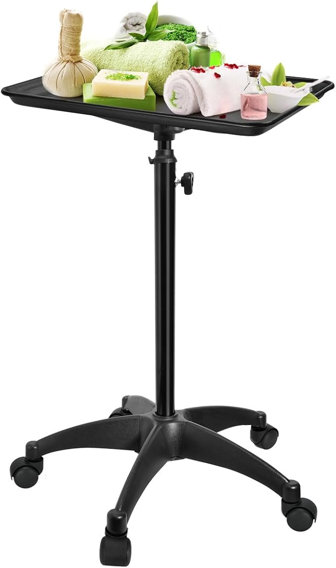 JOSTZHXIN Salon Rolling Tray, Premium Aluminum Tattoo Tray Rolling Cart, Height Adjustable Styling Tray, Service Storage Tray Trolley for Beauty Salon Clinic Spa