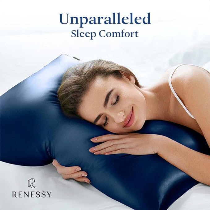 Premium Silk Pillowcase 100% Organic Mulberry Silk, 22 Momme, Grade 6A - Oeko-Tex Certified in Germany - Luxury for Hair & Skin, 1 Piece (King Size 20x36 Inches, Navy Blue)