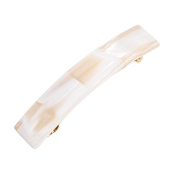 White Hair Barrette for Thin Hair, Classic Rectangle French Barrette for Women, Lightweight and Comfortable, Strong Hold, Alba Ivory | France Luxe