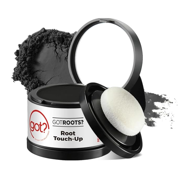 Got? Roots - Root Touch Up Hair Color, Brow, Beard, Hairline & Bald Spot Concealing Powder - Gray Root Coverage for Women & Men - 0.14 OZ Tub (Black, Pack of 1)