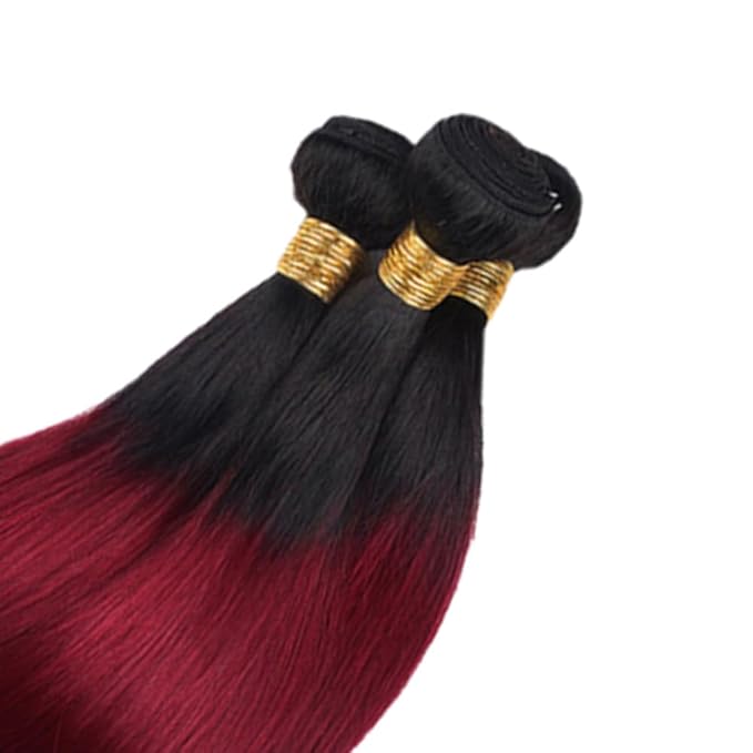 30 32 34 Inch Ombre Human Hair Bundles 1B99J Straight Bundle Niegmeag Brazilian Virgin Remy Hair Extensions 2 Tone Black and Burgundy Straight Bundle 150g