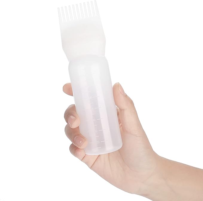 Professional Hair Color Applicator Bottle Set, White Plastic Comb Dispensing Tools for Salon Beauty Hair Dye and Oil Application