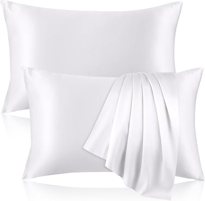 100% Pure Silk Pillowcase for Hair and Skin, Both Sides Mulberry Silk Pillowcases with Hidden Zipper, Cooling Pillowcase 19 Momme, 600 Thread Silk Pillow Cases Standard Size, 2PCS, White
