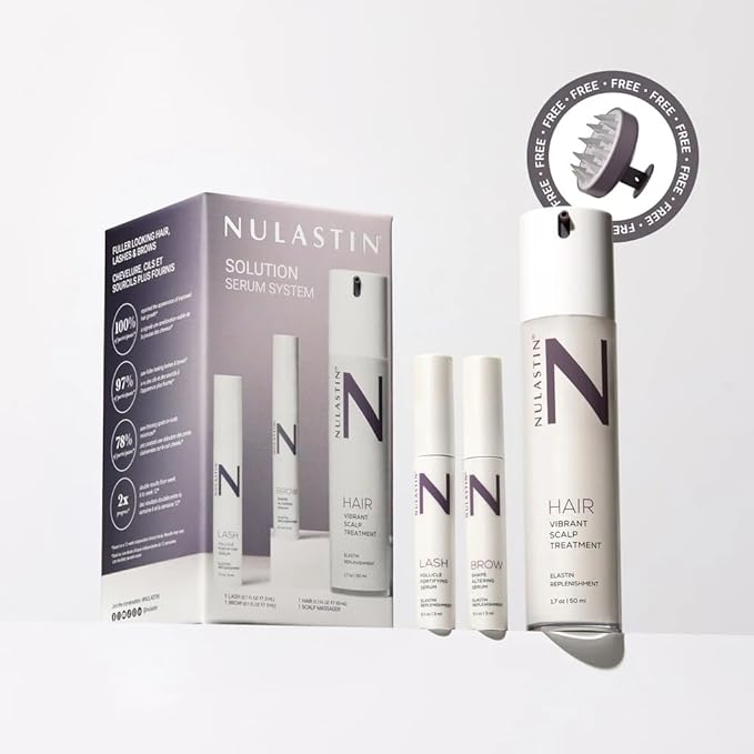NULASTIN Solution Serum System - Lash Serum (0.1 Fl Oz), Scalp Treatment (1.7 Oz) + Brow Serum (0.1 Fl Oz) - Travel Gift Set for Fuller Lashes, Thicker Hair & Defined Brows (3 Count)