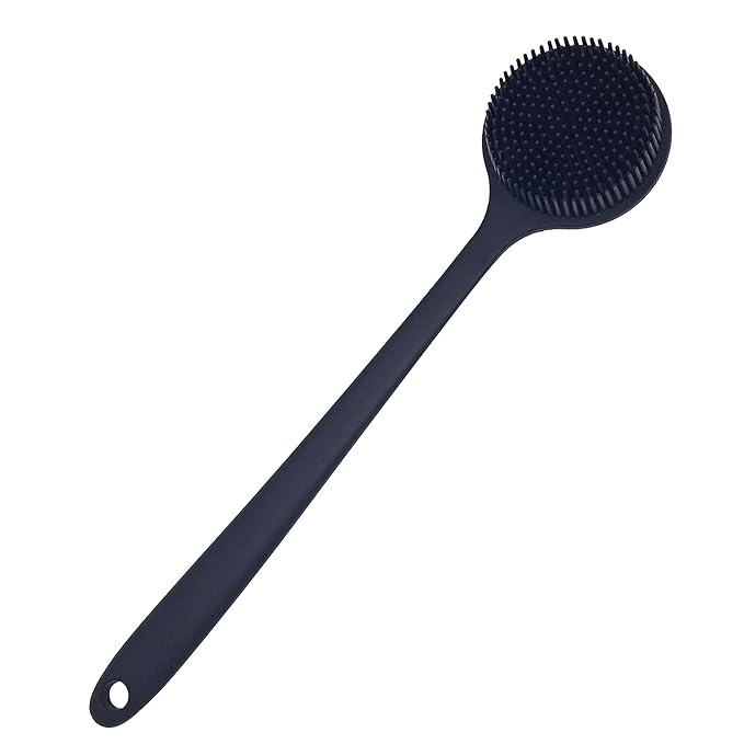 DNC Back Scrubber for Shower Soft Silicone Bath Body Brush with Long Handle (Black)