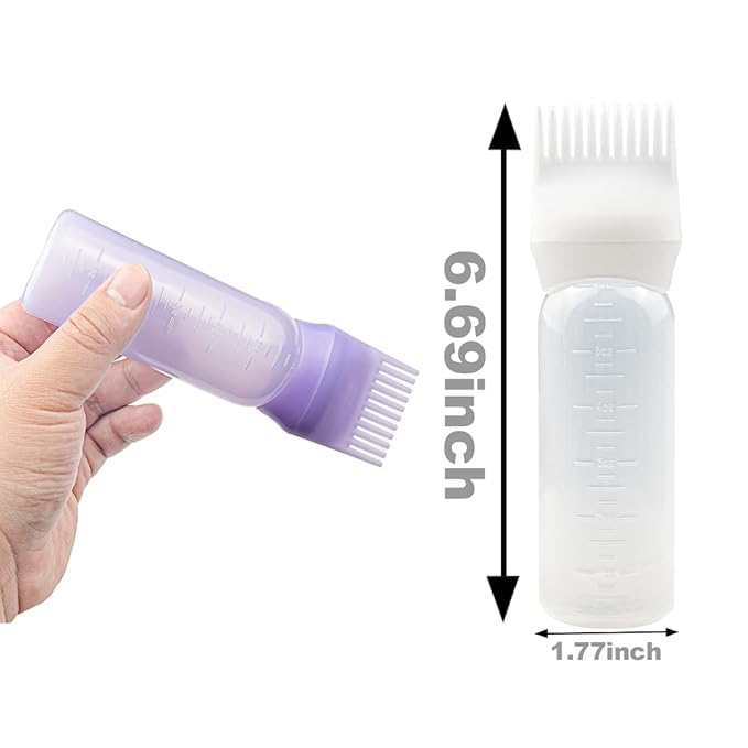 4 PCS Root Comb Applicator Bottle,Hair Oiling Applicator,Hair Oil Applicator Bottle for Hair Dye Shampoos Hair Salons.6oz (2white+2purple)