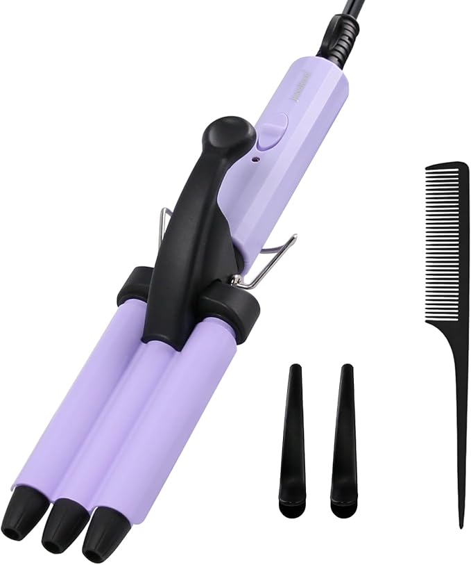 Mini Hair Crimper, janelove 1/2 Inch Beach Waves Curling Iron, Hair Waver for Short & Medium with 3 Ceramic Barrels, Home and Travel Friendly Crimper Hair Tool, Dual Voltage, 392℉ Fast Heating