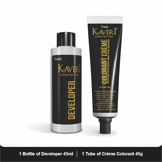 Kaveri Creme Hair Color Permanent Hair Dye Color - With Improved Creme Formula for 100% Gray Coverage Ammonia Free Hair Color Dye for Rich Bright Long lasting (Natural Black, 3.04 Fl Oz)