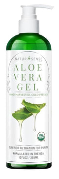 NaturSense USDA Organic Aloe Vera Gel from 100% Pure Aloe. Deep Hydration, Effective Moisturizing. Great for Hair, Scalp, Face, Dry Skin, Acne, Sunburn, Sensitive Skin. Unscented, 12 oz.
