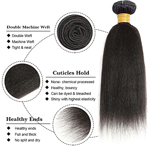 Kinky Straight Bundles Human Hair Color 1B Yaki Straight Bundle Brazilian Virgin Remy Hair 3 Bundles 22 22 22 Inch Niegmeag Double Weft Natural Black Yaki Bundle Hair Weave 300g