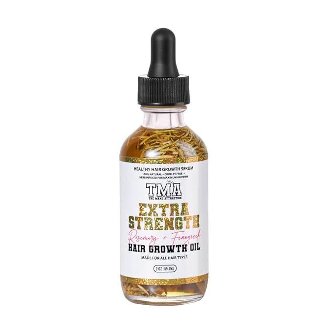 The Mane Attraction Extra Strength Rosemary + Fenugreek Herbal Hair Growth Oil | Infused With Castor Oil for ALL Hair Types Mini, 2oz