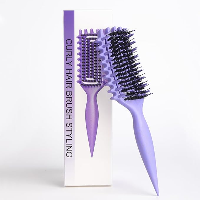Curl Defining Brush for Curly Hair, Flexi Vented Brush for Faster Drying Hair, Detangling and Shaping to Reduce Pulling (Purple)