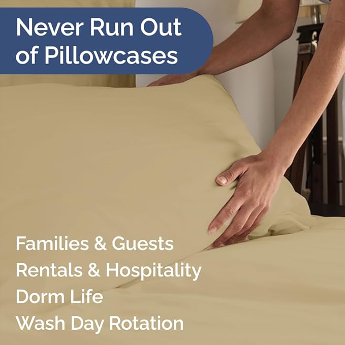 King Pillow Cases Set of 8 - Ultra Soft Hotel Quality Pillowcase Covers - Comfy & Wrinkle Free - Shrink, Stain and Fade Resistant - Easy-Care, Machine Washable Pillow Protectors - 8 Piece Set - Beige