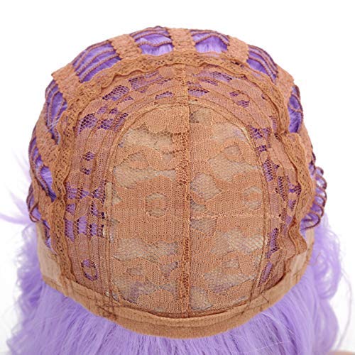 FAELBATY Short Wavy Purple Wigs With Air Bangs Shoulder Length Wig For Women Girls Curly Wavy Synthetic Halloween Cosplay Costume Wigs (12" Purple)