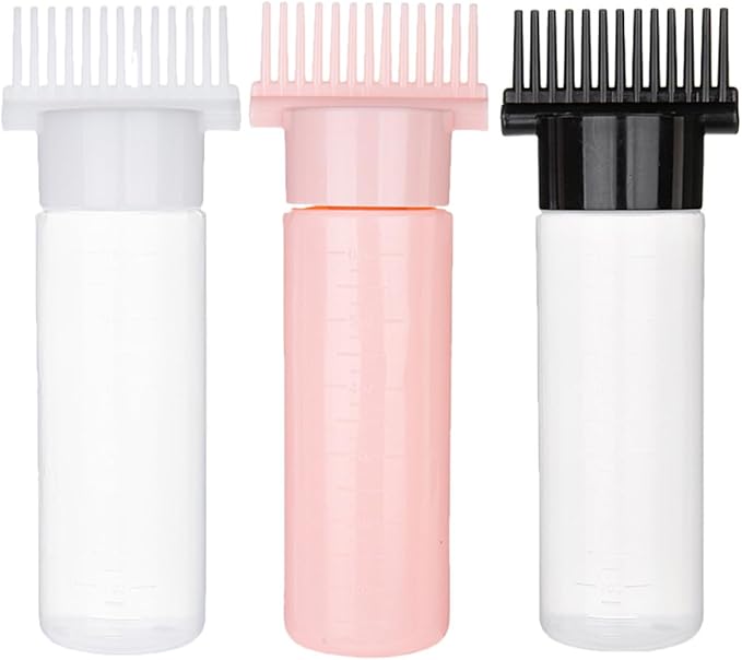 3pcs Hair Coloring Applicator Bottles with Root Comb and Graduated Scale Lightweight Portable Hair Dyeing Oil Applicator for Home and Salon Use