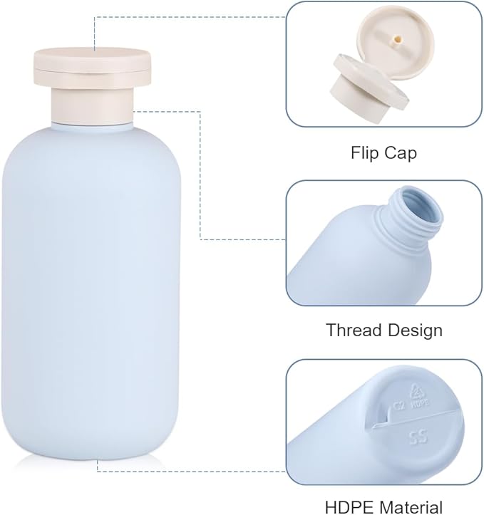 6.8 oz Plastic Travel Shampoo Bottles, Refillable Flip Cap Squeeze Bottles for Toiletries, Large Leakage-proof Travel Shampoo and Conditioner Container (Blue and Green)