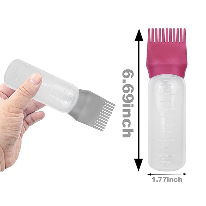 4 PCS Root Comb Applicator Bottle,Hair Oiling Applicator,Hair Oil Applicator Bottle for Hair Dye Shampoos Hair Salons.6oz (Grey+Red)